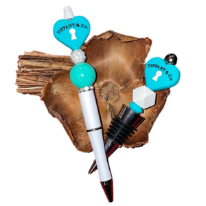 Tiffany Inspired Handmade Beaded Pen and Wine Stopper Gift Bundle